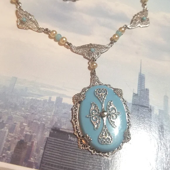 Art Deco 1920s Filigree Czech Glass Necklace - Picture 4 of 6